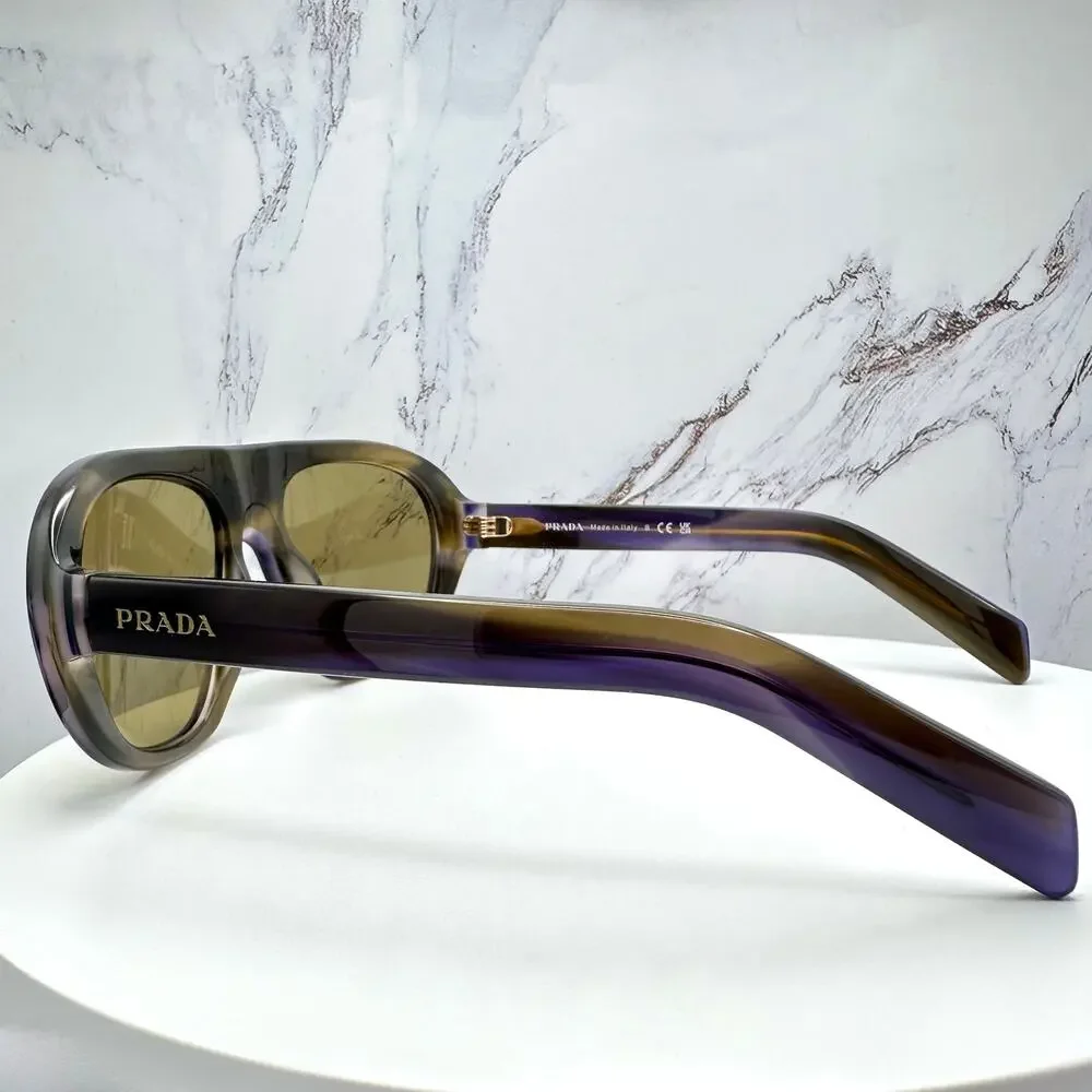 New PRADA Sunglasses Brown Striped Laguna Aviator Shield Mask New - Picture 8 of 16